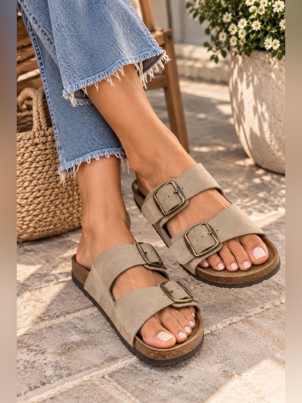 Universal Thread Double Buckle Slide Sandals Beige Taupe Women’s Size 9